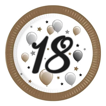 "18" év feliratos papírtányér 8db-os szett 23cm