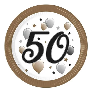"50" év feliratos papírtányér 8db-os szett 23cm