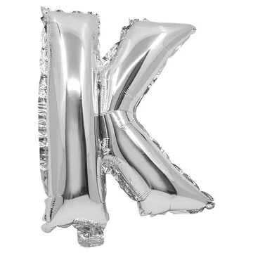 Betű formájú fólia lufi ezüst színben – K betű 32cm