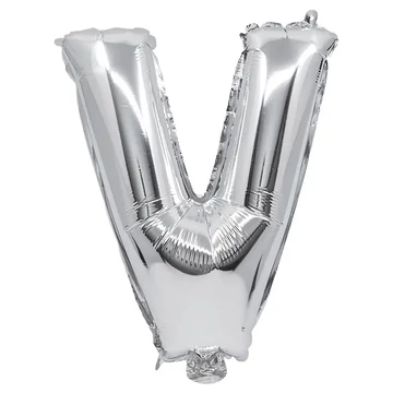 Betű formájú fólia lufi ezüst színben – V betű 32cm