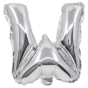 Betű formájú fólia lufi ezüst színben – W betű 32cm