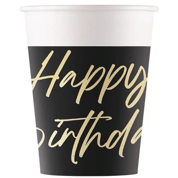 Elegáns szülinapi „Happy Birthday” feliratú papírpohár 8db-os szett 200ml