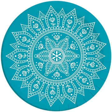 Mandala kék-fehér papírtányér 8db-os szett 23cm