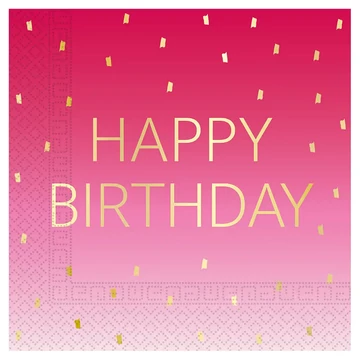 Rózsaszín színű szülinapi "Happy Birthday" feliratú 2 rétegű papírszalvéta 20db-os csomag