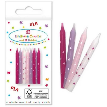 Rózsaszín szülinapi gyertyák 12db