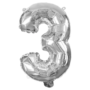 Számos fólia lufi ezüst színben – 3-as szám 32cm