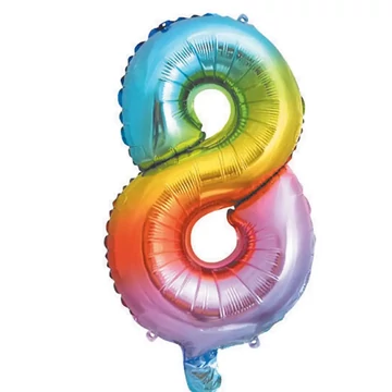 Számos fólia lufi metál szivárvány színben – 8-as szám 34cm