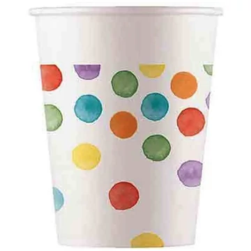 Színes pöttyös papírpohár 8db-os szett 200ml