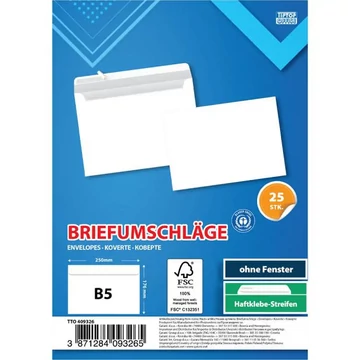 Spirit: Fehér boríték B5 25x17cm 25db-os csomag