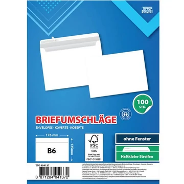 Spirit: Fehér boríték B6 17,6x12,6cm 100db-os csomag