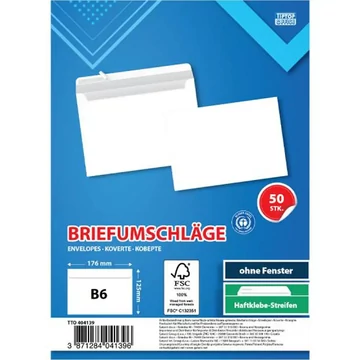 Spirit: Fehér boríték B6 17,6x12,6cm 50db-os csomag