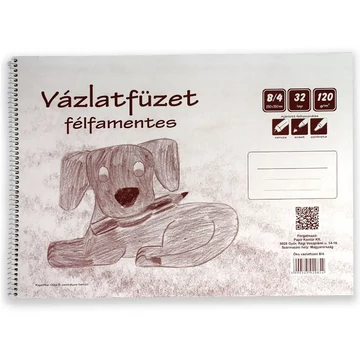 Félfamentes spirálos vázlatfüzet B/4 32 lapos, 120g