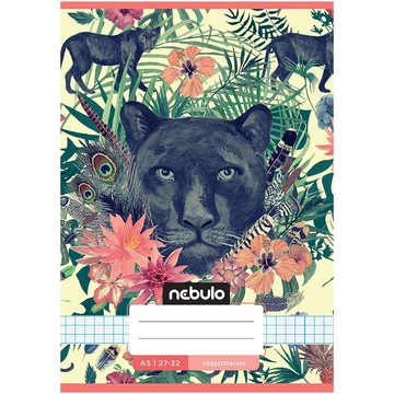 Nebulo: Tűzött fekete párduc mintás kockás füzet 27-32 A/5