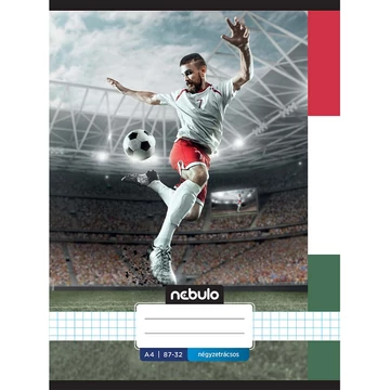 Nebulo: Tűzött kockás foci HUN mintás füzet 87-32 A/4