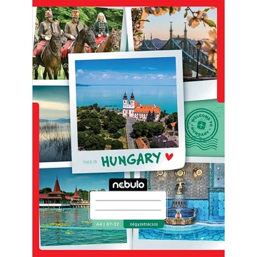 Nebulo: Tűzött kockás Magyarország mintás füzet 87-32 A/4