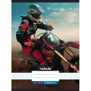 Nebulo: Tűzött kockás motocross mintás füzet 87-32 A/4