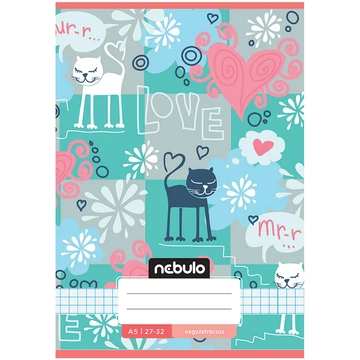 Nebulo: Tűzött mirr-murr cuki cica mintás kockás füzet 27-32 A/5