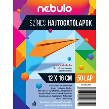 Nebulo: Színes hajtogatólap 50 lapos 12x16cm 80g