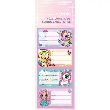 Nebulo: Unikornis és királylány mintás füzetcímke 12db-os szett