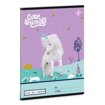 Ars Una: Cute Animals - Unikornis mintás 2. osztályos vonalas füzet A/5 16-32