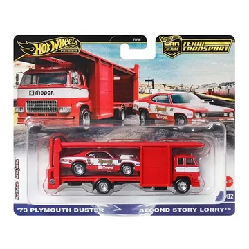 Hot Wheels: Second Story Lorry Prémium autószállító és 73 Plymouth Duster kisautó 1/64 - Mattel