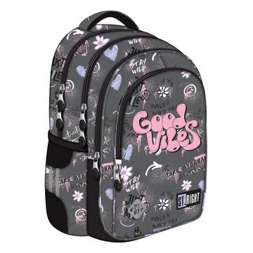 St.Right Good Vibes feliratú szürke iskolatáska, hátizsák BP58 40x28x18cm
