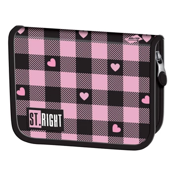 St.Right Rózsazín-fekete szívecske mintás kihajtható tolltartó PC03 20,5x14x3,5cm