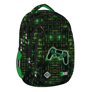 St.Right Zöld-fekete kontroller mintás iskolatáska, hátizsák BP04 43x32x20cm