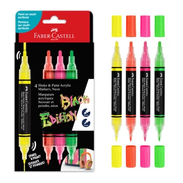 Faber-Castell: Black Edition Shake & Paint 2 végű 3mm-es és 1mm-es 4db-os színes marker szett