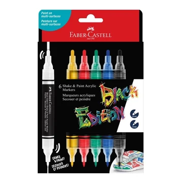 Faber-Castell: Black Edition Shake & Paint 2 végű 3mm-es és 1mm-es 6db-os színes marker szett