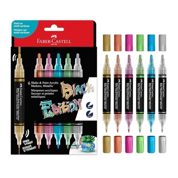 Faber-Castell: Black Edition Shake & Paint 2 végű 3mm-es és 1mm-es 6db-os színes metál marker szett