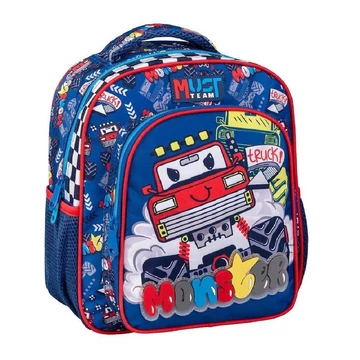 Luna: Must Team Monster Truck mintás lekerekített 2 rekeszes ovis hátizsák 27x10x31cm