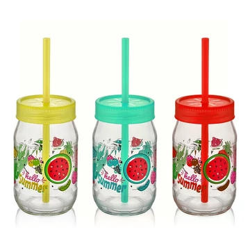 Üveg szívószállal többféle változatban 380ml C-00162 AV148