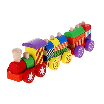 Színes fa vonat építőelemekkel