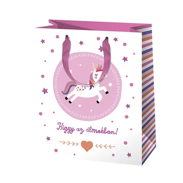 Unikornisos normál ajándéktáska 11x15x6cm "Higgy az álmokban!"