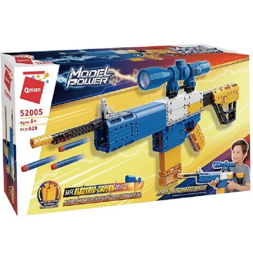 M4 játék gépkarabély automata puska – 8x-os nagyítású távcsővel, 2 tárral, 20db szivacs tölténnyel | 629 db építőkocka | építőjáték | QMAN 52005