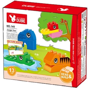 Dzsungel túra + képeskönyv | 13 db építőkocka | építőjáték készlet | WANGE 141