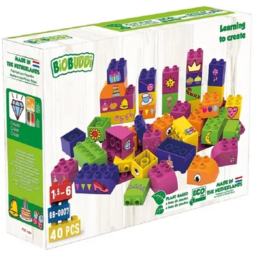 Tanulás - Alkotni jó (lányoknak) | építőjáték alaplappal | 40 db építőkocka | BiOBUDDi BB-0007