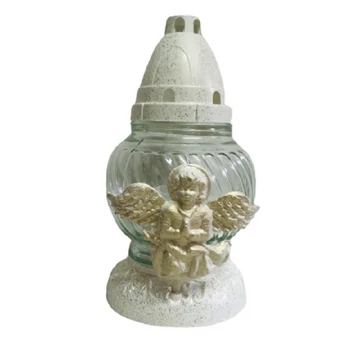 Kegyeleti mécses göbmölyű alakú fehér-arany angyalkás mintával 20cm LA 21 AN BZ