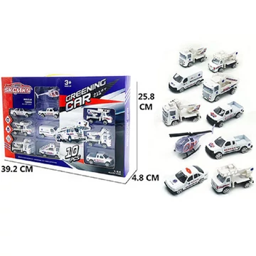 Fém életmentő kisautók helikopterrel 10db-os szett