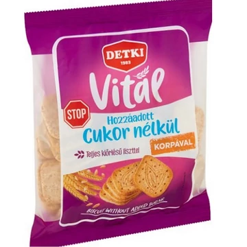 Detki Vital teljes kiőrlésű háztartási keksz hozzáadott cukor nélkül korpával 180 g