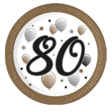 Party papírtányér 8db 23cm arany-ezüst 80. szülinapra 
