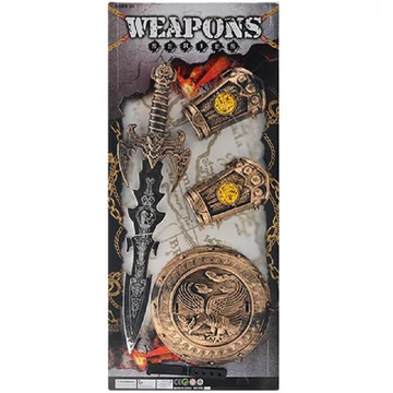 Középkori kard pajzzsal és kézfej védővel 4db-os szett