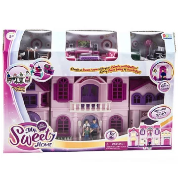 Babaház kiegészítőkkel, babákkal, hanggal és fénnyel