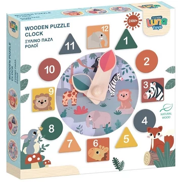 Luna: Állatok és formák fa formaillesztő óra készségfejlesztő játék
