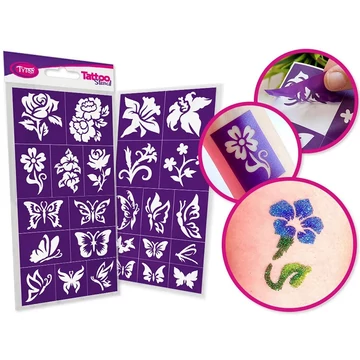 TyToo: Virágok csillámtetoválás sablon szett 24db
