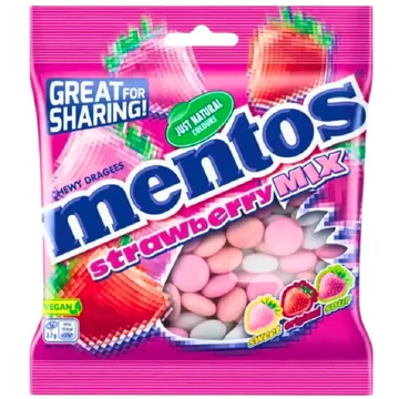 Mentos zacskós epres cukorka mix 150g