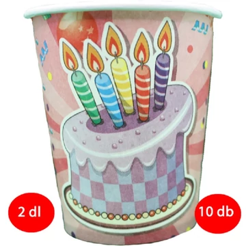 Rózsaszín tortás csíkos party papírpohár 10db-os kiszerelésben 