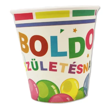 Boldog születésnapot színes party papírpohár 2dl 8db-os kiszerelésben