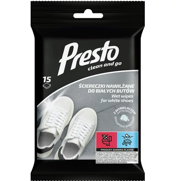 Presto nedes törlőkendő fehér cípőhöz 15db-os kiszerelésben